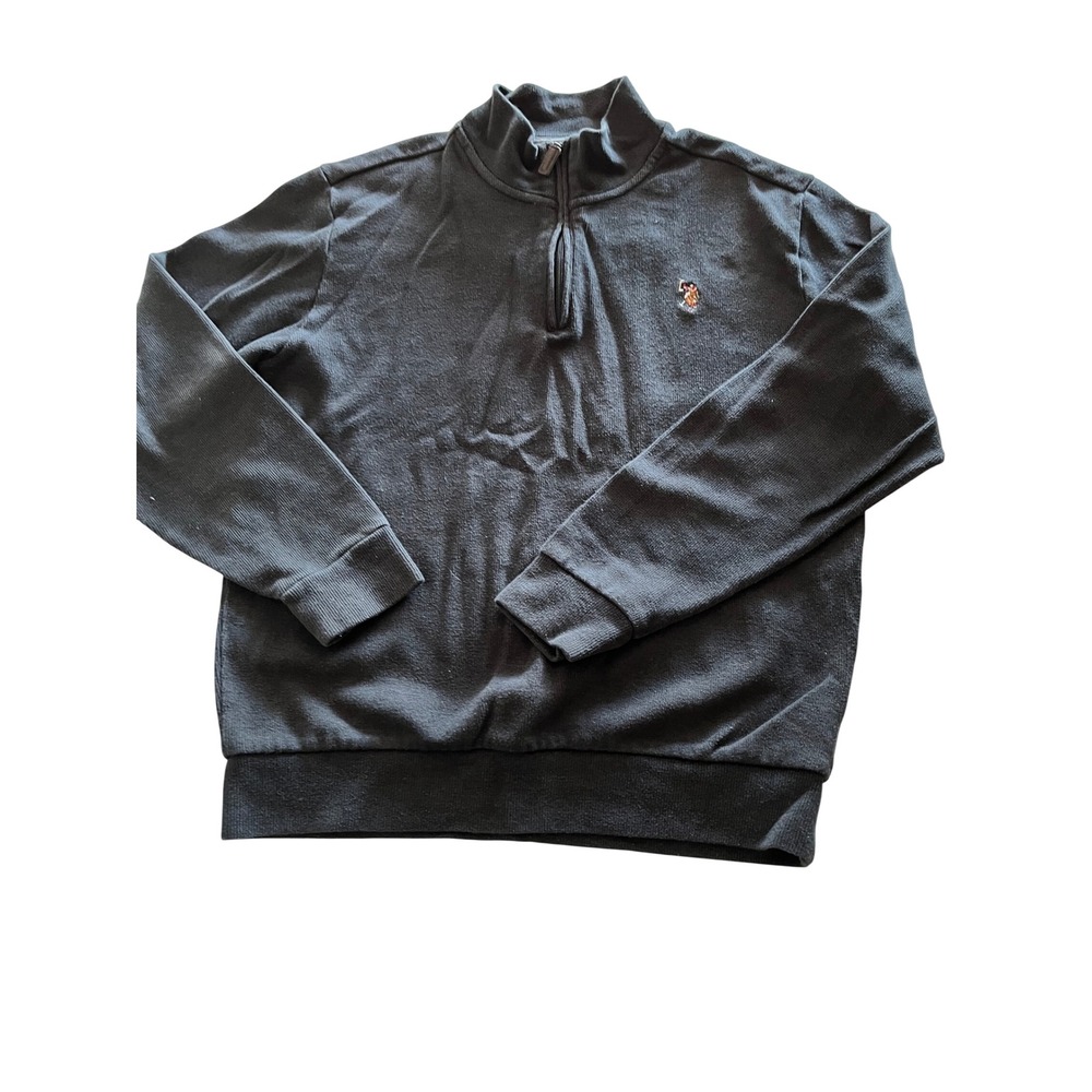 US Polo Assn Mens Medium Quarter Zip Pullover Sweater Charcoal Gray Knit